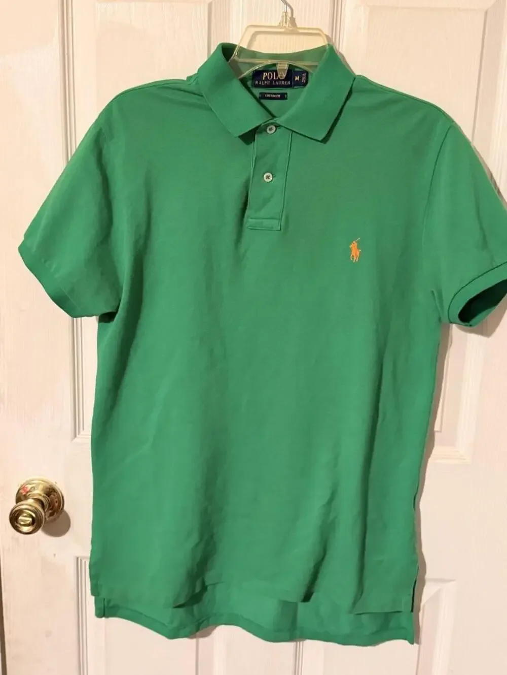 Polo Ralph Lauren 100% Cotton Custom Fit Green & Orange Pony Mesh Polo